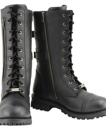 Milwaukee Leather Men’s 13-Inch-Tall Tactical Black Lace-Up Leather Boots Zipper w/ Storage Pocket MBM9069