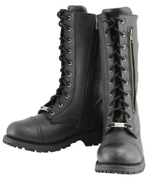 Milwaukee Leather Men’s 13-Inch-Tall Tactical Black Lace-Up Leather Boots Zipper w/ Storage Pocket MBM9069