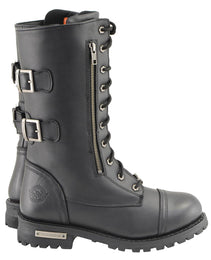 Milwaukee Leather Men’s 13-Inch-Tall Tactical Black Lace-Up Leather Boots Zipper w/ Storage Pocket MBM9069