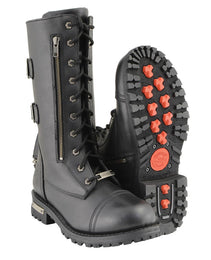 Milwaukee Leather Men’s 13-Inch-Tall Tactical Black Lace-Up Leather Boots Zipper w/ Storage Pocket MBM9069