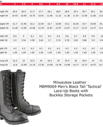 Milwaukee Leather Men’s 13-Inch-Tall Tactical Black Lace-Up Leather Boots Zipper w/ Storage Pocket MBM9069
