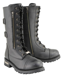 Milwaukee Leather MBM9069 Men’s Tall 'Tactical Style' Black Lace-Up Leather Boots Zipper Storage Pocket