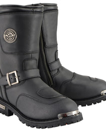 Milwaukee Leather MBM9070 Men's Black Leather Engineer Motorcycle Boots w/ Reflective Piping & Gear Shift Protection