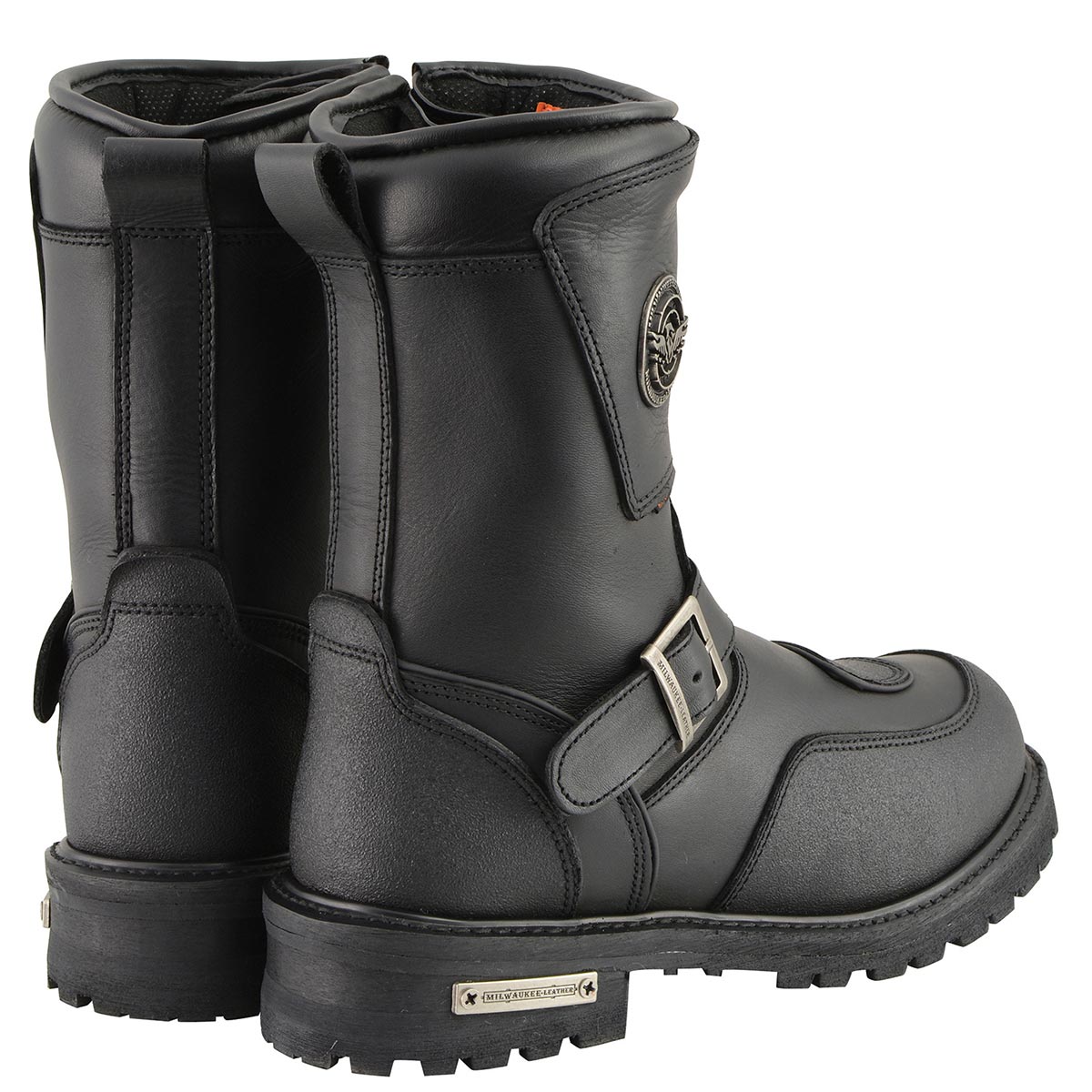 Milwaukee Leather MBM9071WP Men's Black 'Wide Width' 9-inch Waterproof Engineer Leather Biker Boots with Reflective Piping