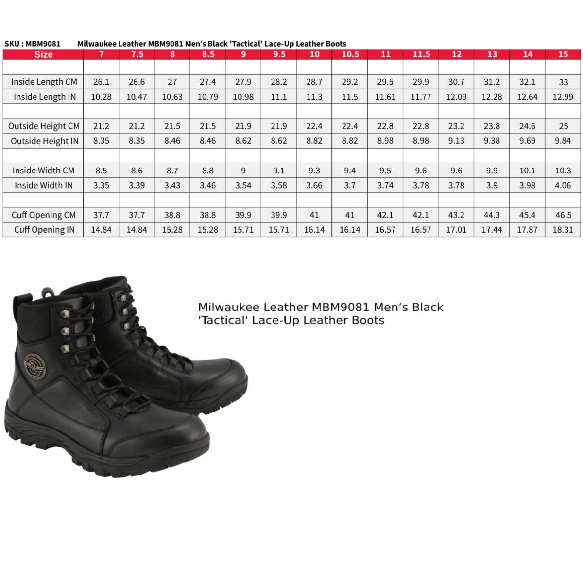Milwaukee Leather MBM9081 Men’s Black Leather Swat Style-Tactical Lace-Up Motorcycle Riding Boots