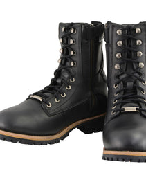Milwaukee Leather Men's Classic Black Leather Wide Width Lace-Up Logger Boots w/ Side Zipper MBM9095W