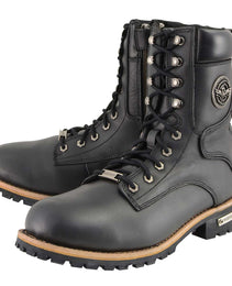 Milwaukee Leather Men's Classic Black Leather Wide Width Lace-Up Logger Boots w/ Side Zipper MBM9095W