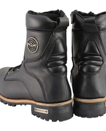 Milwaukee Leather Men's Classic Black Leather Wide Width Lace-Up Logger Boots w/ Side Zipper MBM9095W