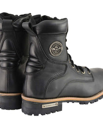 Milwaukee Leather Men's Classic Black Leather Wide Width Lace-Up Logger Boots w/ Side Zipper MBM9095W