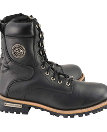 Milwaukee Leather Men's Classic Black Leather Wide Width Lace-Up Logger Boots w/ Side Zipper MBM9095W