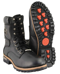 Milwaukee Leather Men's Classic Black Leather Wide Width Lace-Up Logger Boots w/ Side Zipper MBM9095W