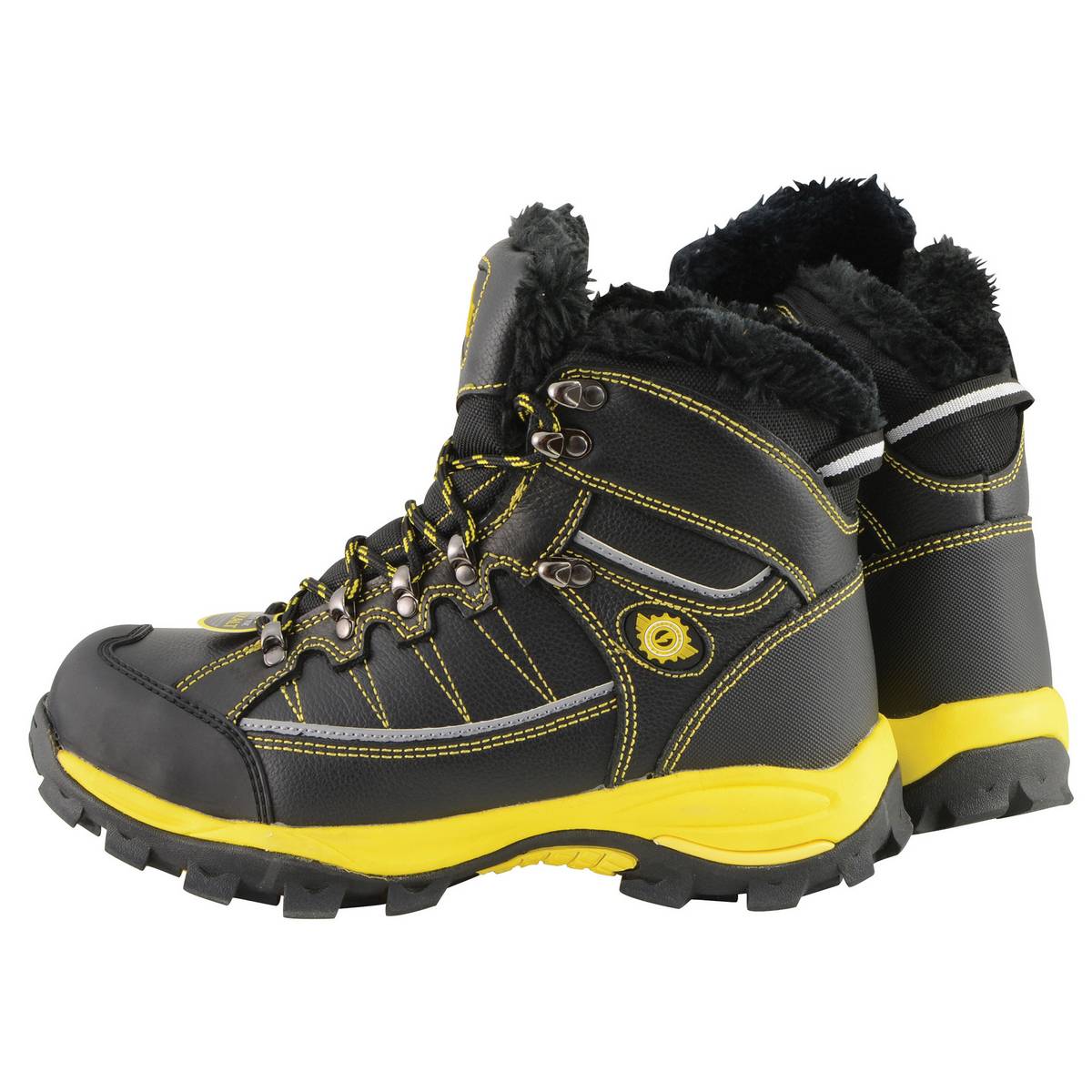 Bazalt MBM9125ST Men's Faux Fur Lined Black with Yellow Water and Frost Proof Boots with Composite-Toe