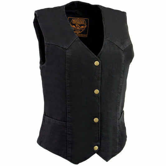 Milwaukee Leather MDL4000 Women's Black Denim Snap Button Closure Motorcycle Rider Vest