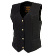 Milwaukee Leather MDL4000 Women's Black Plain Side 3 Snap Front Denim Vest