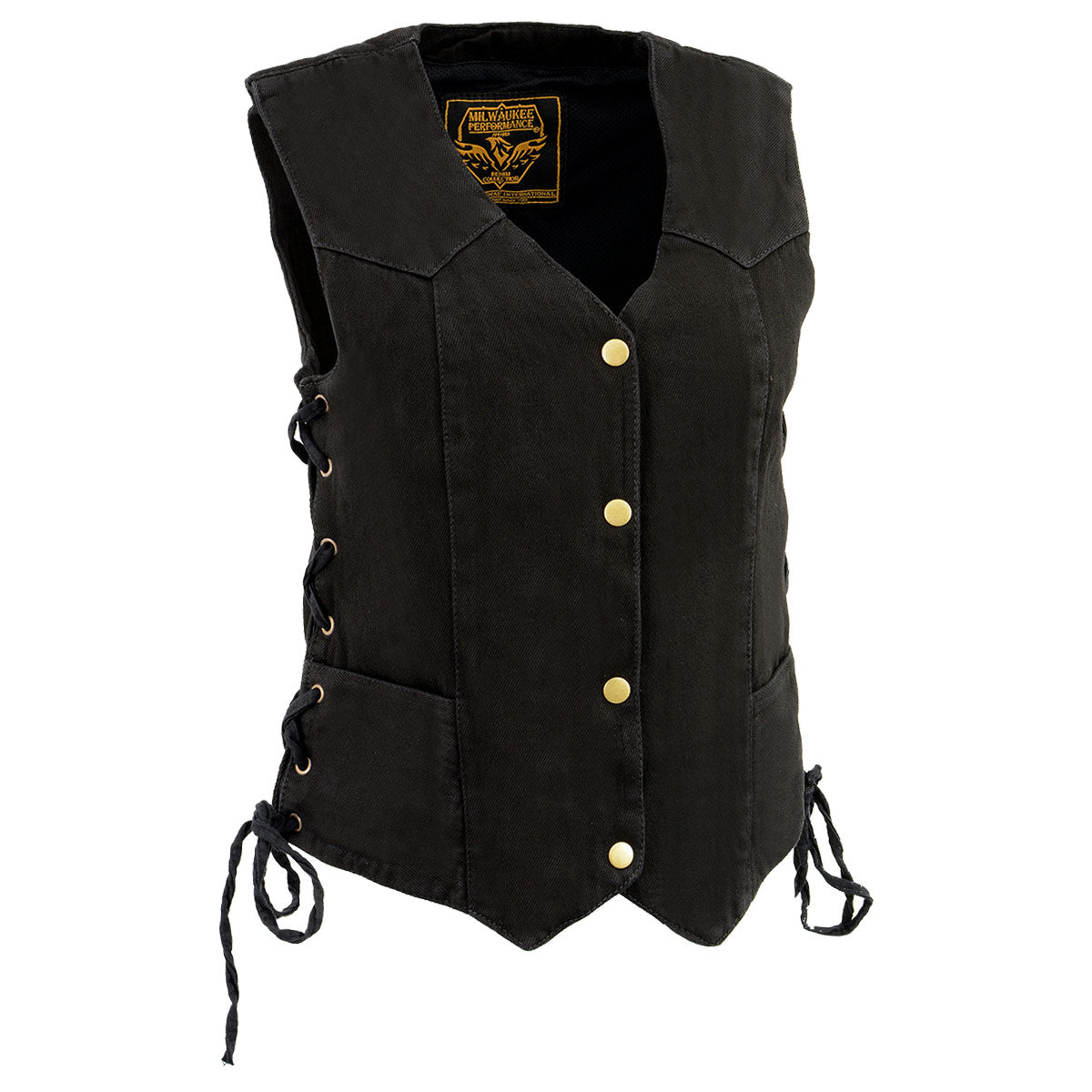 Milwaukee Leather MDL4001 Women s Black Denim Motorcycle Vest with Side Lace and 4 Snap Front