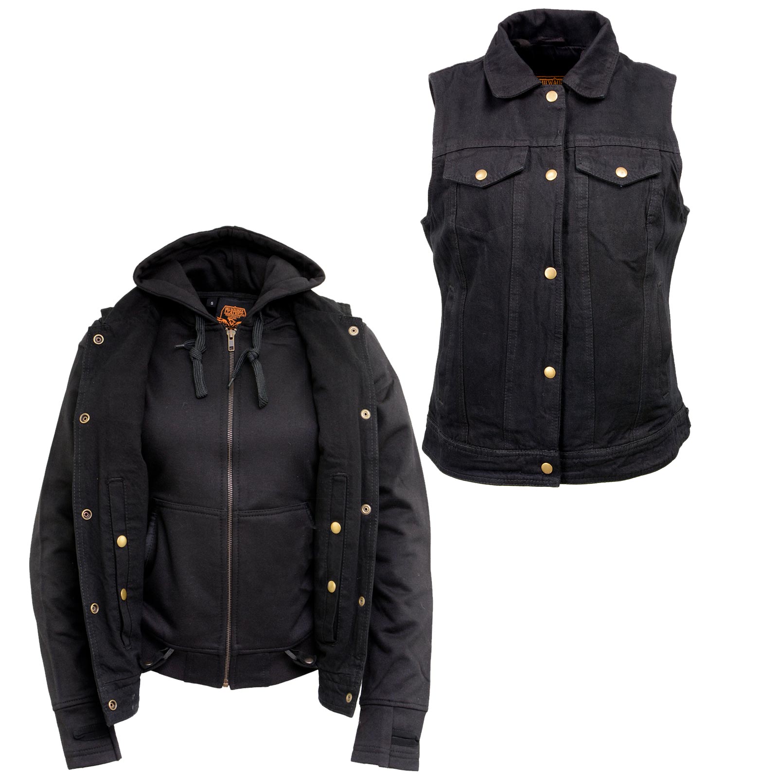 Womens black hotsell denim motorcycle vest