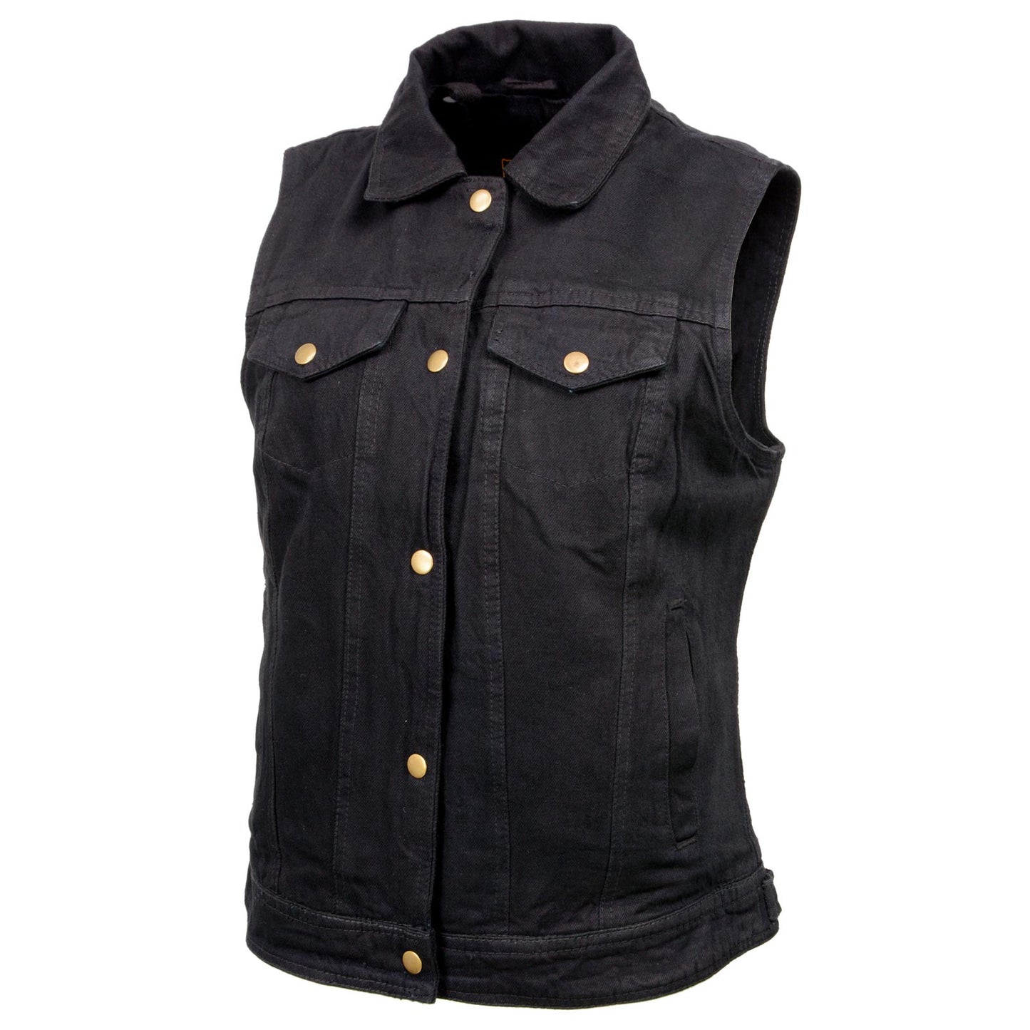Milwaukee Leather MDL4002 Women's Black Denim 2 in 1 Shirt Style Collar Motorcycle Rider Vest W/ Removable Hoodie