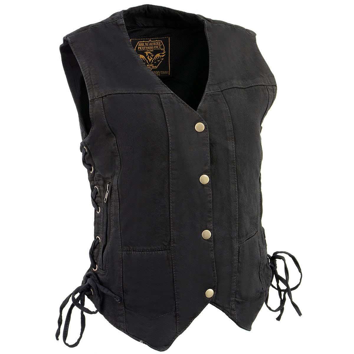 Milwaukee Leather MDL4020 Women's Classic Black ‘6 Pocket’ Side Lace Denim Vest