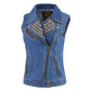 Milwaukee Leather MDL4030 Women's Blue Denim Zipper Front Motorcycle Vest with Studded Spikes