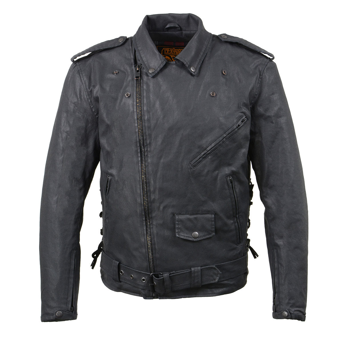 Milwaukee Leather MDM1020 Men s Black Classic Waxed Motorcycle Denim Jacket with Armor