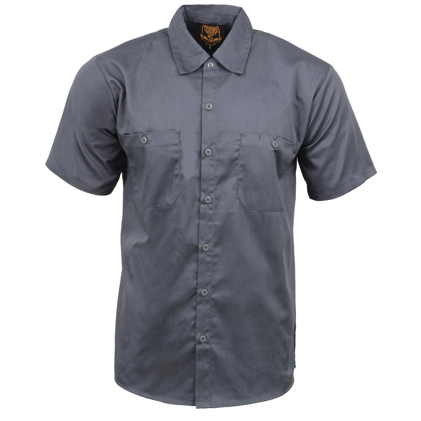 Milwaukee Leather Men’s Classic Button-Up Mechanic Durable Work Shirt - Short Sleeve Cotton Twill Garage Shirt