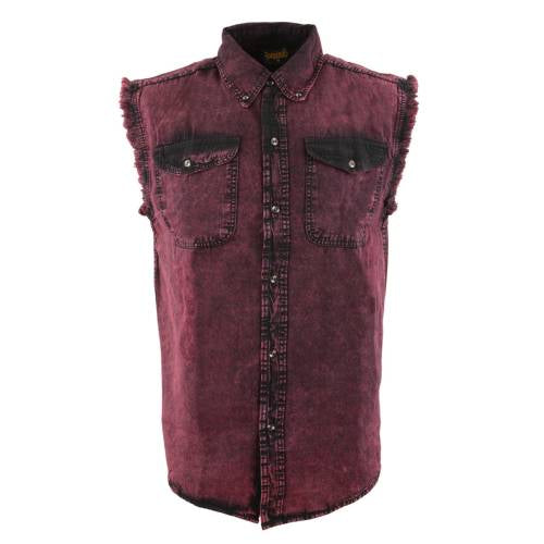 Milwaukee Leather MDM11677 Men’s Magenta Classic Button-Down Cut Off Frayed Sleeveless Casual Shirt