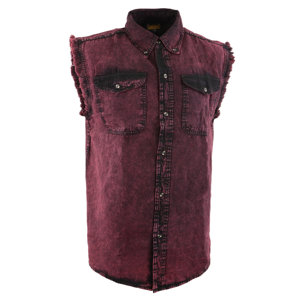 Milwaukee Leather MDM11677 Men’s Magenta Classic Button-Down Cut Off Frayed Sleeveless Casual Shirt