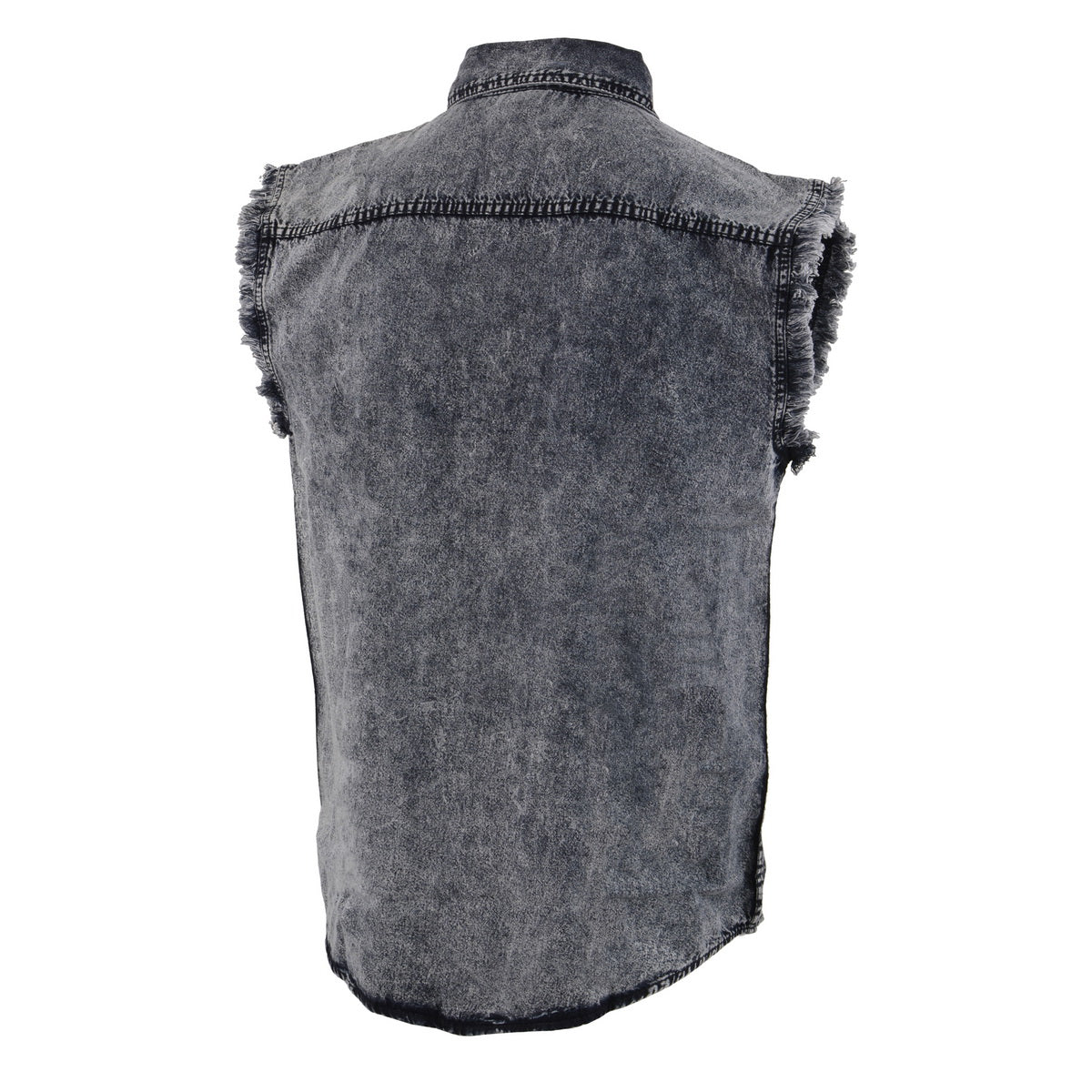 Biker Clothing Co. MDM11678.119 Men’s Grey and Black Cut Off Denim Button Down Shirt