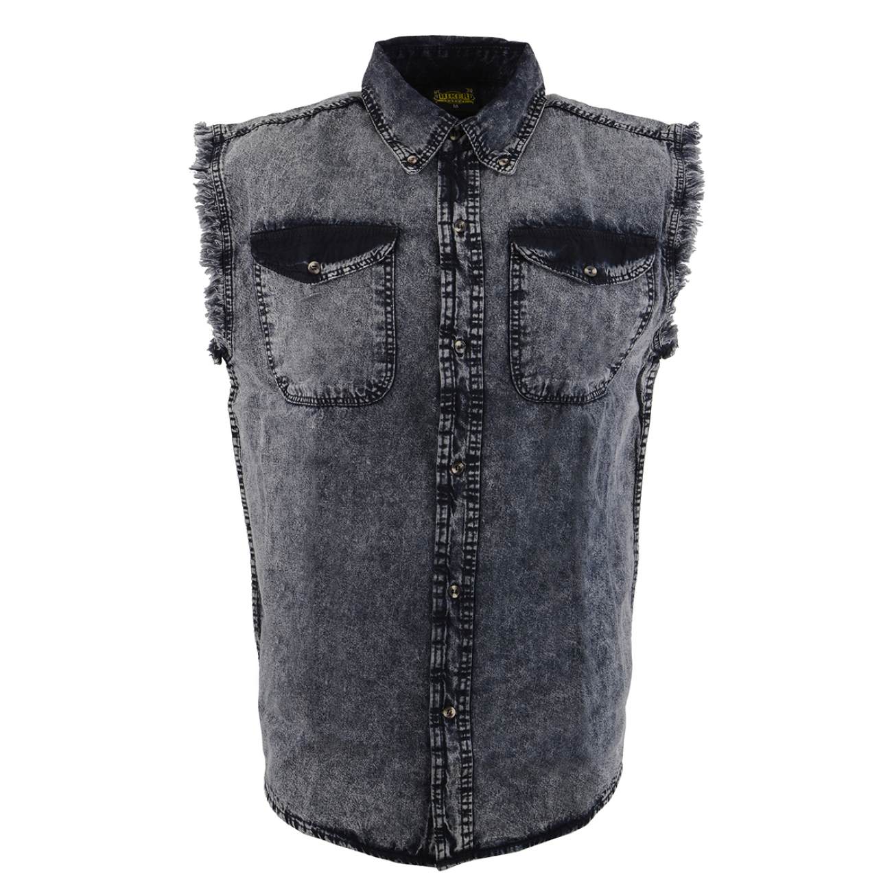 Biker Clothing Co. MDM11678.119 Men’s Grey and Black Cut Off Denim Button Down Shirt