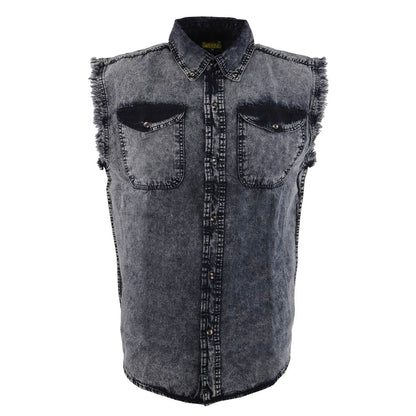 Biker Clothing Co. MDM11678.119 Men’s Grey and Black Cut Off Denim Button Down Shirt