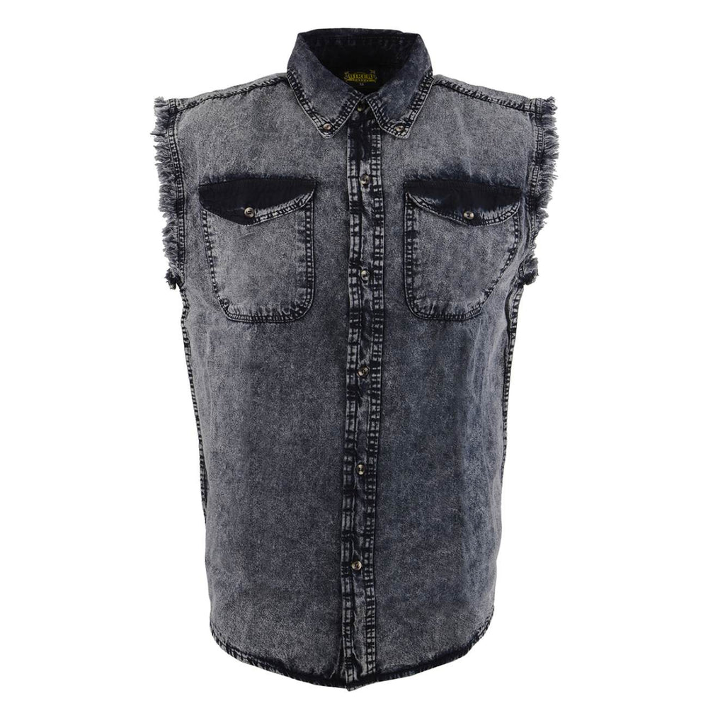 Biker Clothing Co. MDM11678.119 Men’s Grey and Black Cut Off Denim Button Down Shirt