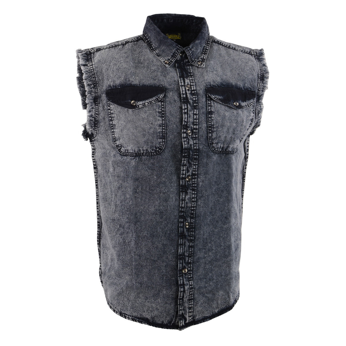 Biker Clothing Co. MDM11678.119 Men’s Grey and Black Cut Off Denim Button Down Shirt