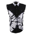 Biker Clothing Co. MDM11679 Men's Classic Black and White Tie-Dye Button-Down Frayed Sleeveless Cut Off Shirt
