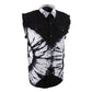 Biker Clothing Co. MDM11679 Men's Classic Black and White Tie-Dye Button-Down Frayed Sleeveless Cut Off Shirt