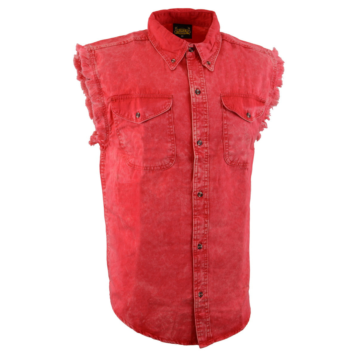 Biker Clothing Co. MDM11681.151 Men’s Red and Beige Cut Off Button Down Shirt
