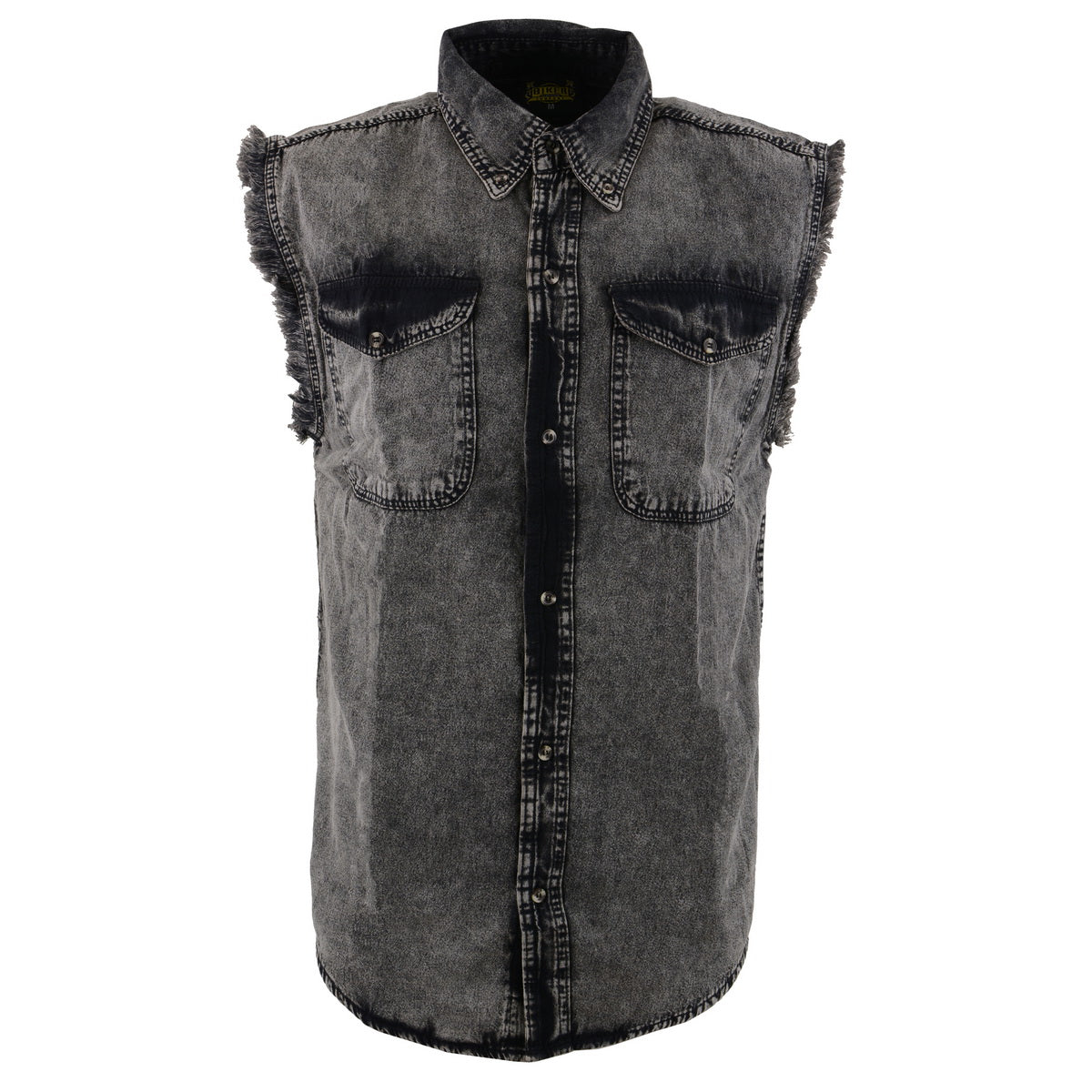 Biker Clothing Co. MDM11683.45 Men’s Beige and Black Cut Off Button Down Denim Shirt