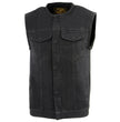 Milwaukee Leather MDM3001 Men's 'Covert' Black Denim Collarless Club Style Motorcycle Biker Vest w/ Dual Closure