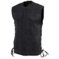 Milwaukee Leather MDM3002 Men's ‘Covert’ Black Denim Club Style Vest with Side Lace Adjustment