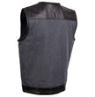 Milwaukee Leather MDM3005 Men's Brute Grey Denim w/ Black Perforated Leather Club Style Vest w/ Hidden Dual Closure