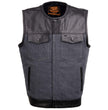 Milwaukee Leather MDM3005 Men's Brute Grey Denim w/ Black Perforated Leather Club Style Vest w/ Hidden Dual Closure