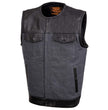 Milwaukee Leather MDM3005 Men's Brute Grey Denim w/ Black Perforated Leather Club Style Vest w/ Hidden Dual Closure