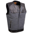 Milwaukee Leather MDM3005 Men's Brute Grey Denim w/ Black Perforated Leather Club Style Vest w/ Hidden Dual Closure