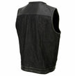 Milwaukee Leather MDM3008 Men's 'Brute' Black Perforated Leather and Denim Club Style Vest w/ Hidden Dual Closure