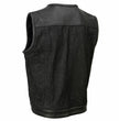 Milwaukee Leather MDM3008 Men's 'Brute' Black Perforated Leather and Denim Club Style Vest w/ Hidden Dual Closure