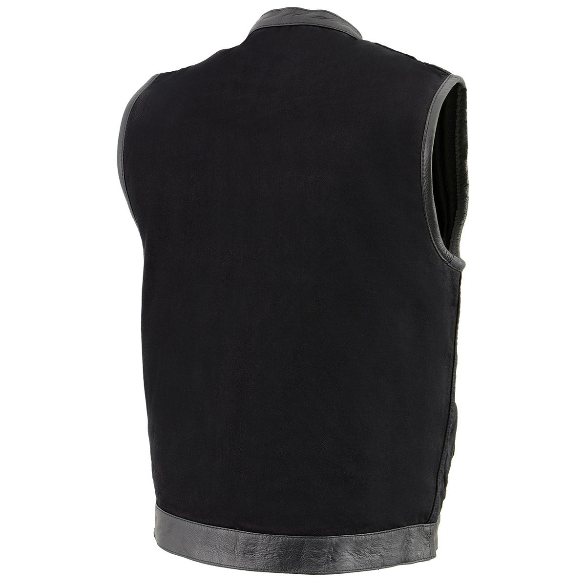 Milwaukee Leather MDM3010 Men's Black Denim Club Style Vest with Leather Trim and Hidden Zipper