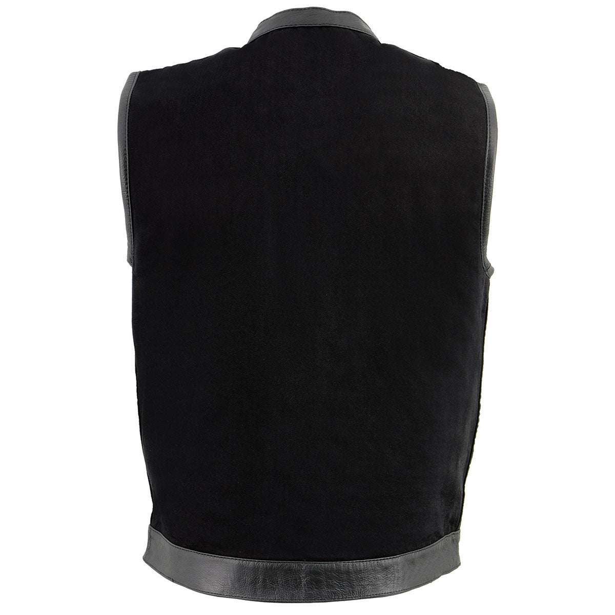 Milwaukee Leather MDM3010 Men's Black Denim Club Style Vest with Leather Trim and Hidden Zipper
