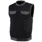 Milwaukee Leather MDM3010 Men's Black Denim Club Style Vest with Leather Trim and Hidden Zipper
