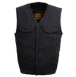 Milwaukee Leather MDM3012 Men's 'Brute' Black Denim Club Style V-Neck Motorcycle Vest w/ Dual Closure