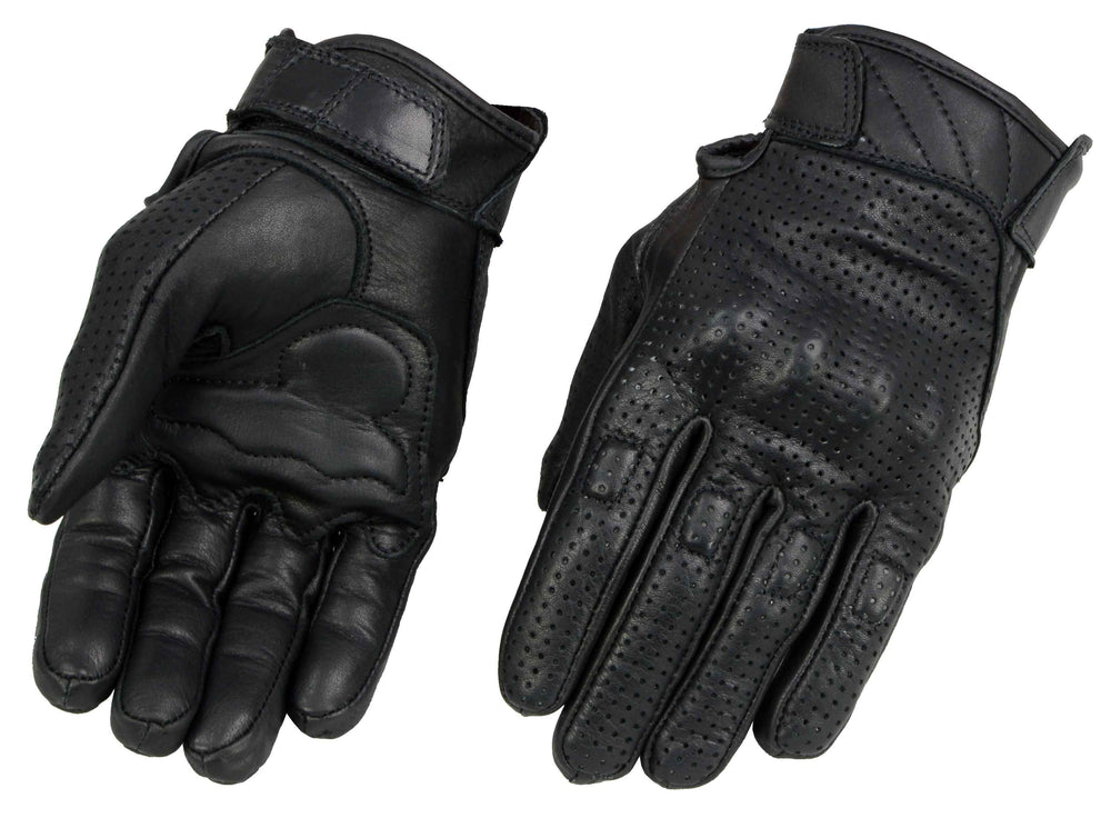 Milwaukee Leather MG7500 Men's Black Perforated Leather Gloves with Rubberized Knuckles