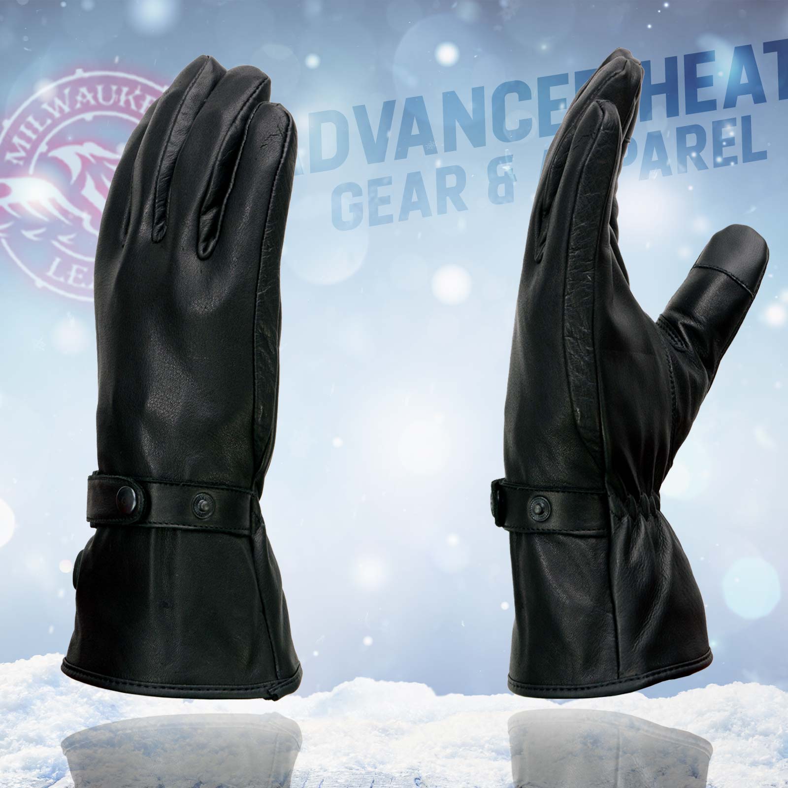 Milwaukee Leather MG7519SET Men’s Black Leather Heated Winter Gloves for Motorcycle Ski Hiking w/ Battery & i-Touch